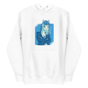 unisex-premium-pullover-hoodie-white-front-6a191b51713e6.jpg Horse In Business Suit Hoodie