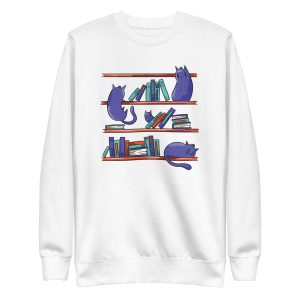 unisex-premium-sweatshirt-white-front-6a16eaf0445ee.jpg Library Cats Sweatshirt