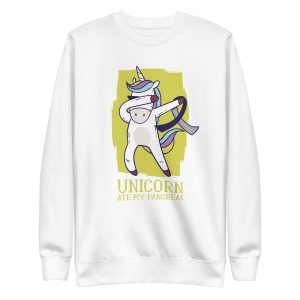 unisex-premium-sweatshirt-white-front-6a17dcc0e05e9.jpg Unicorn Ate My Pancreas Sweatshirt
