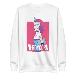 unisex-premium-sweatshirt-white-front-6a17ec23e927e.jpg Nerd Unicorn Sweatshirt
