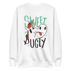 unisex-premium-sweatshirt-white-front-6a17ec70947c3.jpg Sweet and Ugly Unicorn Sweatshirt