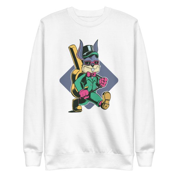 unisex-premium-sweatshirt-white-front-6a18354fd11a8.jpg Rabbit Carrying Guitar Sweatshirt