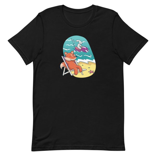 unisex-staple-t-shirt-black-front-6a183114e47db.jpg Fox and Rabbit Beach Friends T-Shirt