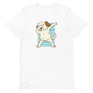 unisex-staple-t-shirt-white-front-6a1595db3186f.jpg Dabbing Morkie Dog T-Shirt