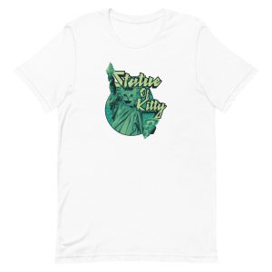unisex-staple-t-shirt-white-front-6a16eb356778c.jpg Statue of Kitty T-Shirt