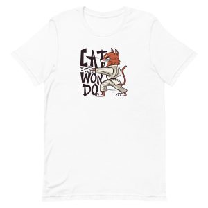 unisex-staple-t-shirt-white-front-6a170a7042650.jpg Taekwondo Cat T-Shirt