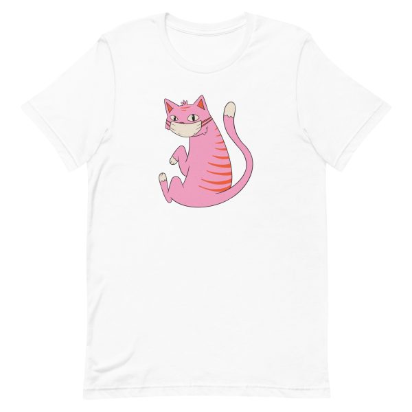 unisex-staple-t-shirt-white-front-6a179bde41216.jpg Face Mask Cat T-Shirt