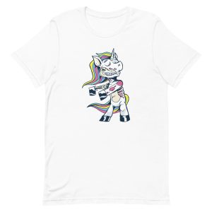 unisex-staple-t-shirt-white-front-6a17dbf3b04e4.jpg Zombie Unicorn Floss T-Shirt