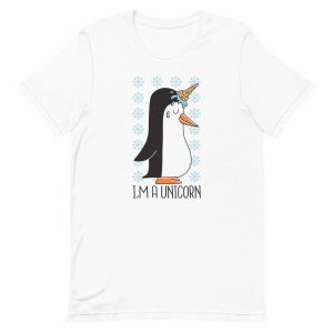 unisex-staple-t-shirt-white-front-6a17dc510777d.jpg Penguin Unicorn T-Shirt