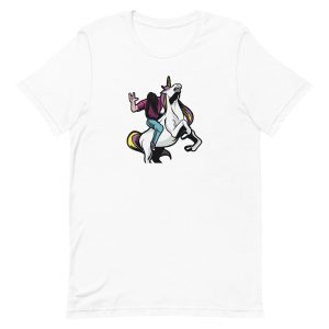 unisex-staple-t-shirt-white-front-6a17e4ca37c13.jpg Metalhead Riding Unicorn T-Shirt