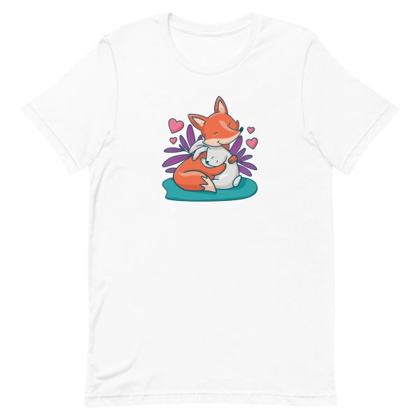 unisex-staple-t-shirt-white-front-6a181bab71e84.jpg Fox and Bunny Hug T-Shirt