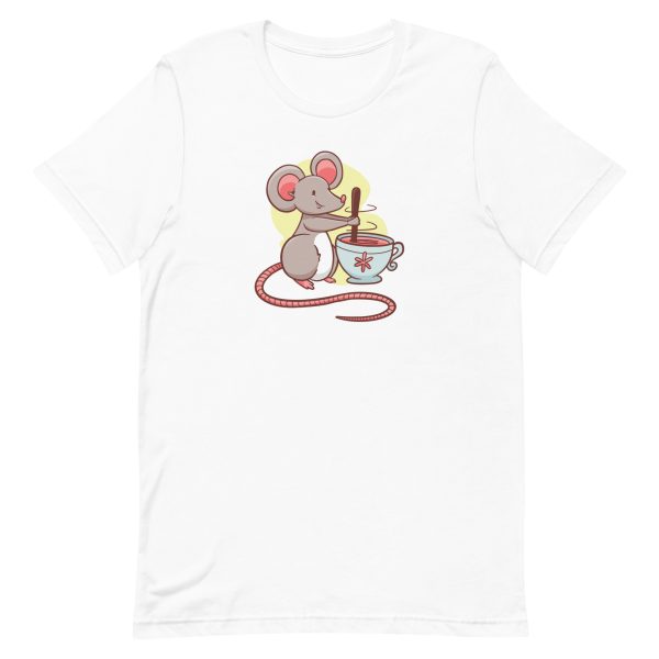 unisex-staple-t-shirt-white-front-6a18211b01e51.jpg Mouse Stirring Tea T-Shirt