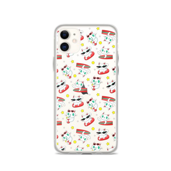 clear-case-for-iphone-iphone-11-case-on-phone-6a1d6f6a9e0f7.jpg Cat Surfing iPhone Clear Case