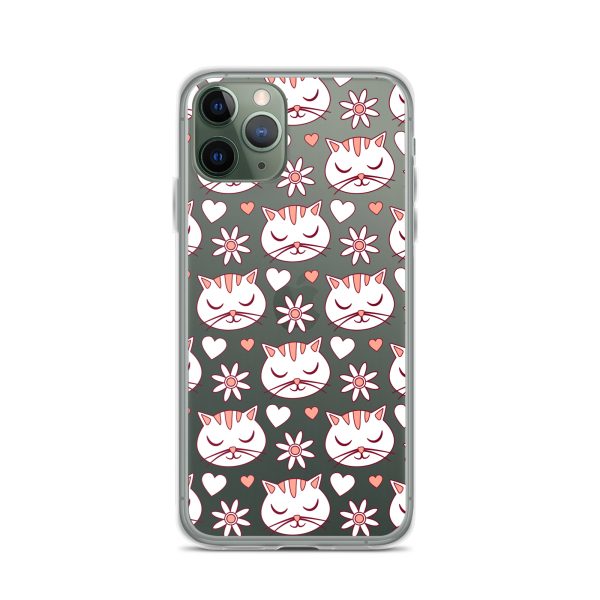 Cat Flowers and Hearts iPhone Clear Case