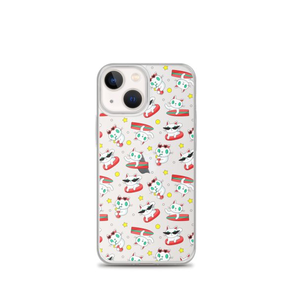 clear-case-for-iphone-iphone-13-mini-case-on-phone-6a1d6f6a9e656.jpg Cat Surfing iPhone Clear Case