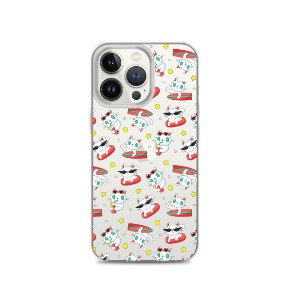 clear-case-for-iphone-iphone-13-pro-case-on-phone-6a1d6f6a9e942.jpg Cat Surfing iPhone Clear Case