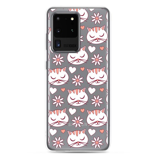 Cat Flowers and Hearts Samsung Clear Case