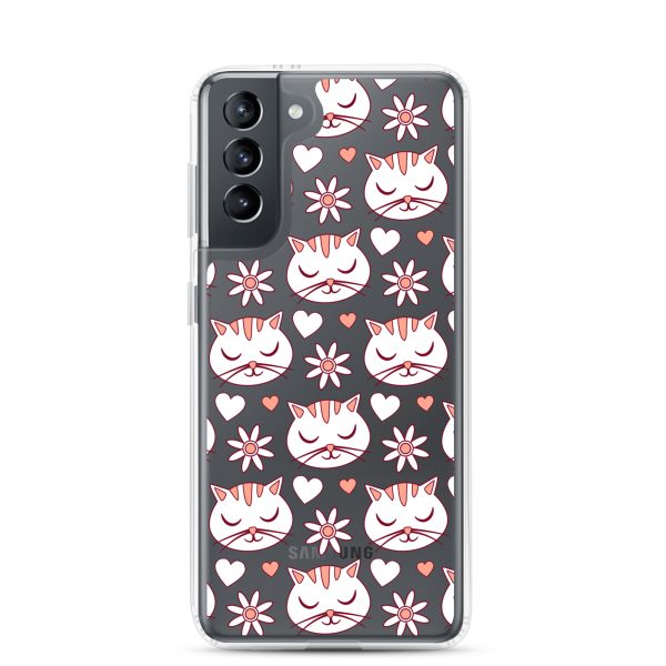 Cat Flowers and Hearts Samsung Clear Case