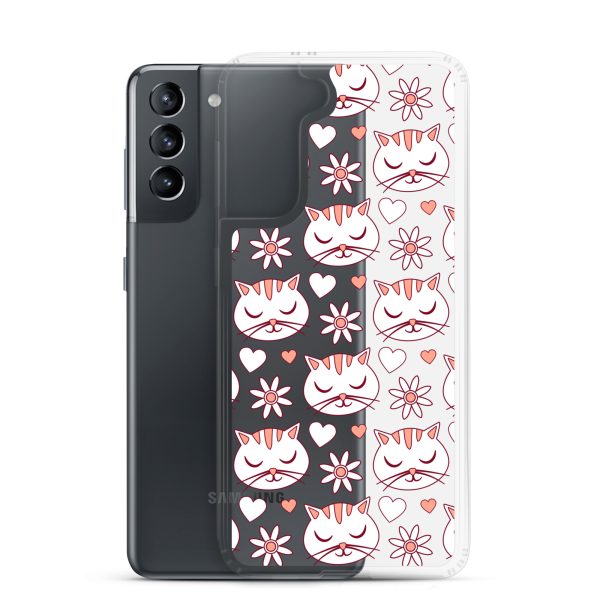 Cat Flowers and Hearts Samsung Clear Case