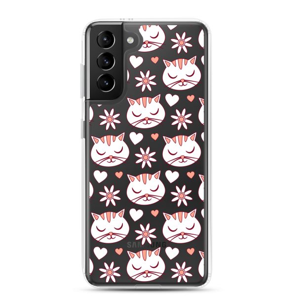Cat Flowers and Hearts Samsung Clear Case