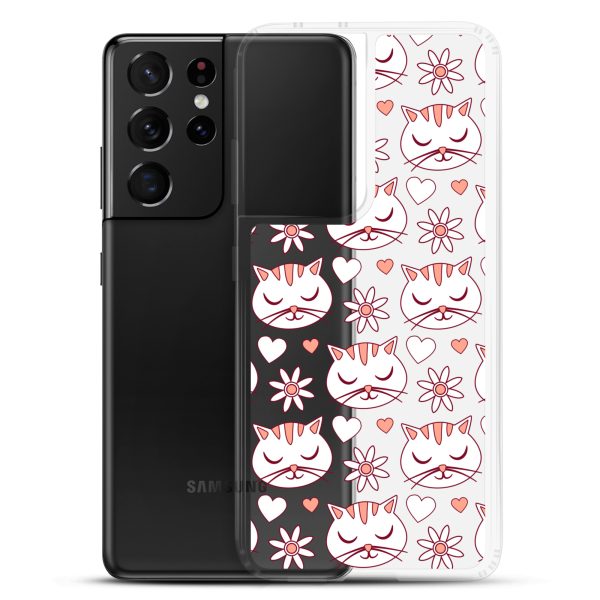 Cat Flowers and Hearts Samsung Clear Case