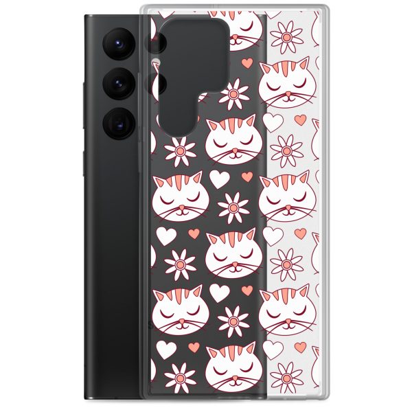 Cat Flowers and Hearts Samsung Clear Case