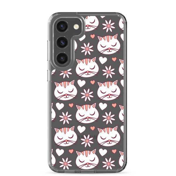 Cat Flowers and Hearts Samsung Clear Case