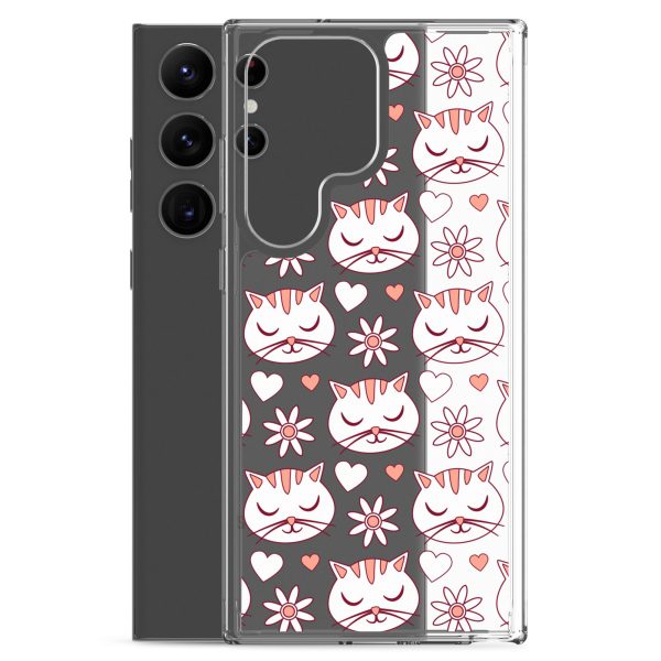 Cat Flowers and Hearts Samsung Clear Case