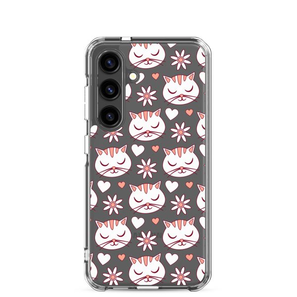 Cat Flowers and Hearts Samsung Clear Case