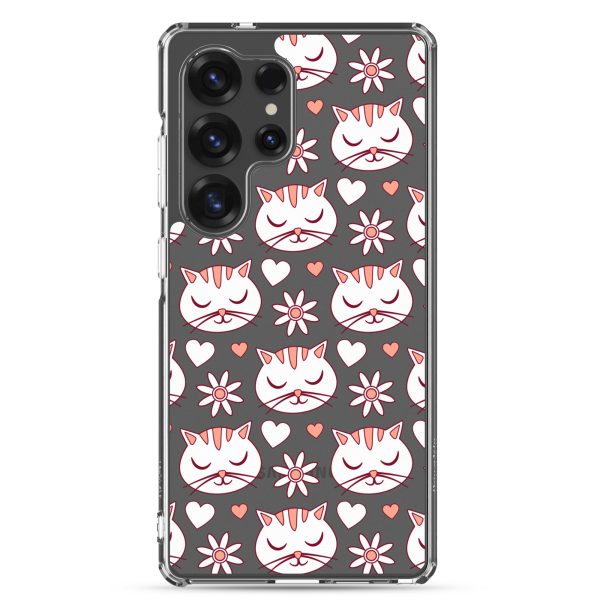 Cat Flowers and Hearts Samsung Clear Case
