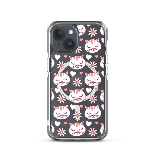 Cat Flowers and Hearts iPhone MagSafe Clear Case