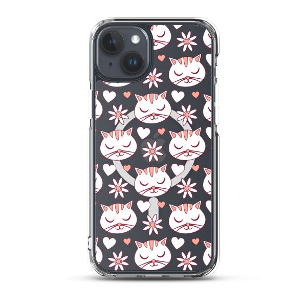 Cat Flowers and Hearts iPhone MagSafe Clear Case