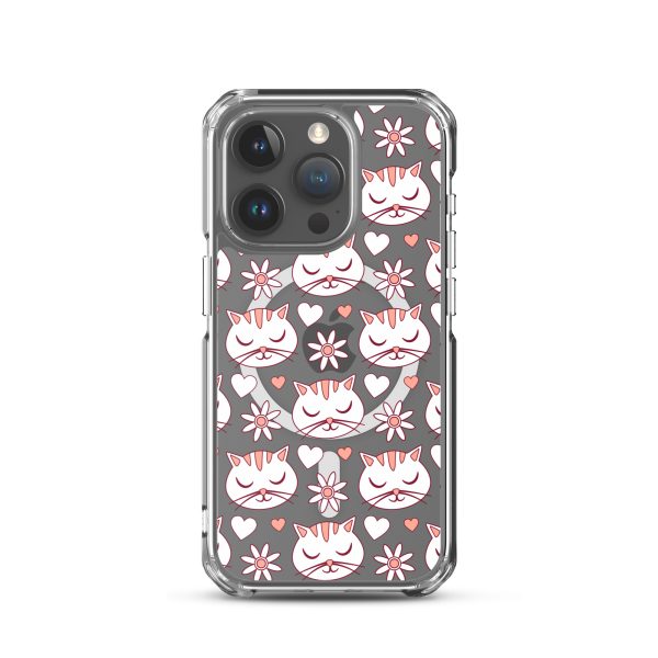 Cat Flowers and Hearts iPhone MagSafe Clear Case