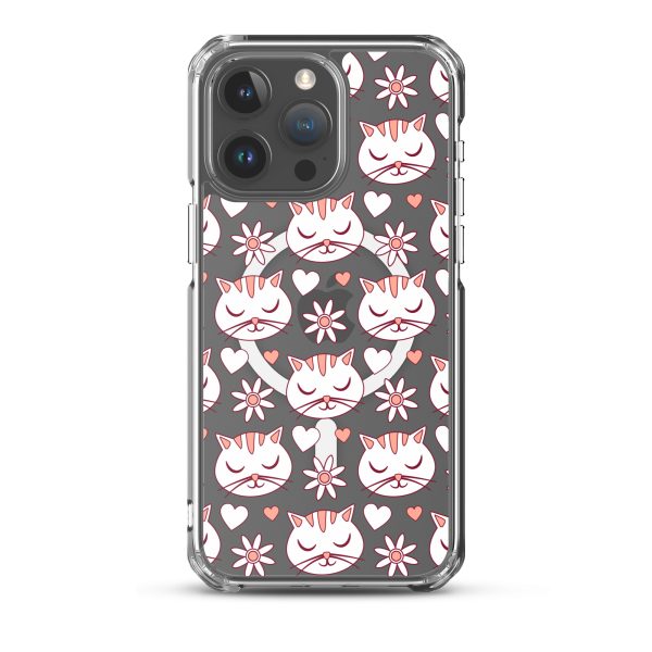 Cat Flowers and Hearts iPhone MagSafe Clear Case