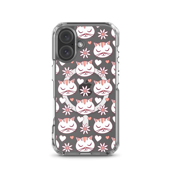 Cat Flowers and Hearts iPhone MagSafe Clear Case
