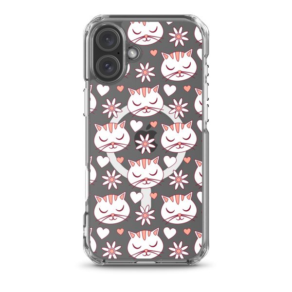 Cat Flowers and Hearts iPhone MagSafe Clear Case