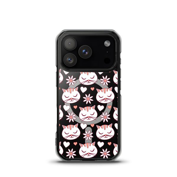 Cat Flowers and Hearts iPhone MagSafe Clear Case