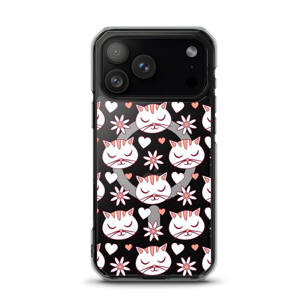 Cat Flowers and Hearts iPhone MagSafe Clear Case