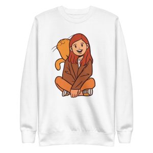 unisex-premium-sweatshirt-white-front-6a1e615c614bd.jpg Girl With Kitten Sweatshirt