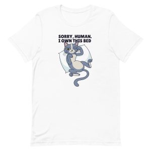 unisex-staple-t-shirt-white-front-6a1d3fdace526.jpg Sleepy Cat T-Shirt