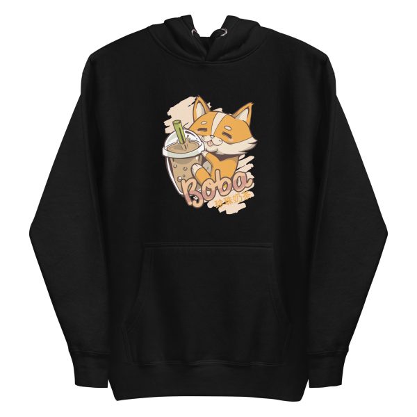 unisex-premium-pullover-hoodie-black-front-6a9fd96f03e8b.jpg Corgi Bubble Tea Hoodie