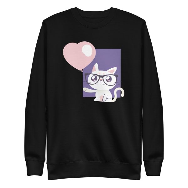 unisex-premium-sweatshirt-black-front-6aa3c64e758b0.jpg Cat With Balloon Sweatshirt