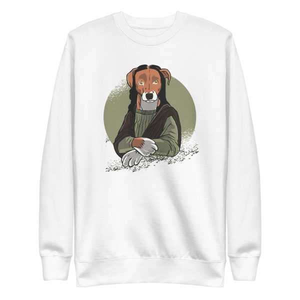unisex-premium-sweatshirt-white-front-6aa18aa06806f.jpg Dog Monalisa Sweatshirt