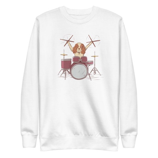 unisex-premium-sweatshirt-white-front-6aa1cc04e8753.jpg Drummer Dog Sweatshirt