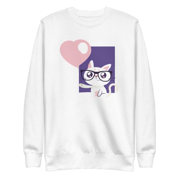 unisex-premium-sweatshirt-white-front-6aa3c64e77776.jpg Cat With Balloon Sweatshirt