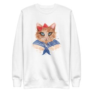 unisex-premium-sweatshirt-white-front-6aa3c70cdb123.jpg Watercolor Cat Sweatshirt
