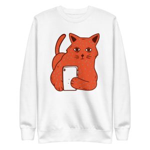 unisex-premium-sweatshirt-white-front-6aa3ca1e894ba.jpg Cat Selfie Sweatshirt