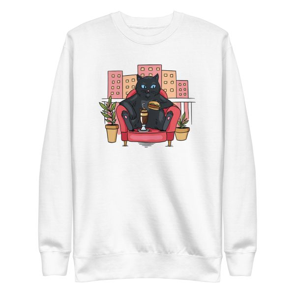 unisex-premium-sweatshirt-white-front-6aa7206897064.jpg Cat On Balcony Sweatshirt