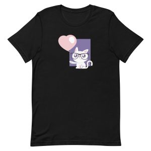 unisex-staple-t-shirt-black-front-6aa3c64de4114.jpg Cat With Balloon T-Shirt