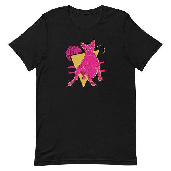 unisex-staple-t-shirt-black-front-6aa468a43063e.jpg Neon Sphynx Cat T-Shirt